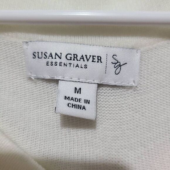 Susan Graver Weekend Essentials Comfy Cotton Raglan Top Ivory Size M - Picture 3 of 9